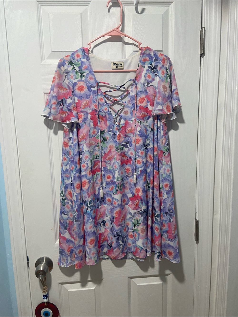 Show Me Your MuMu Lavender Floral Lace-Up Mini Dress